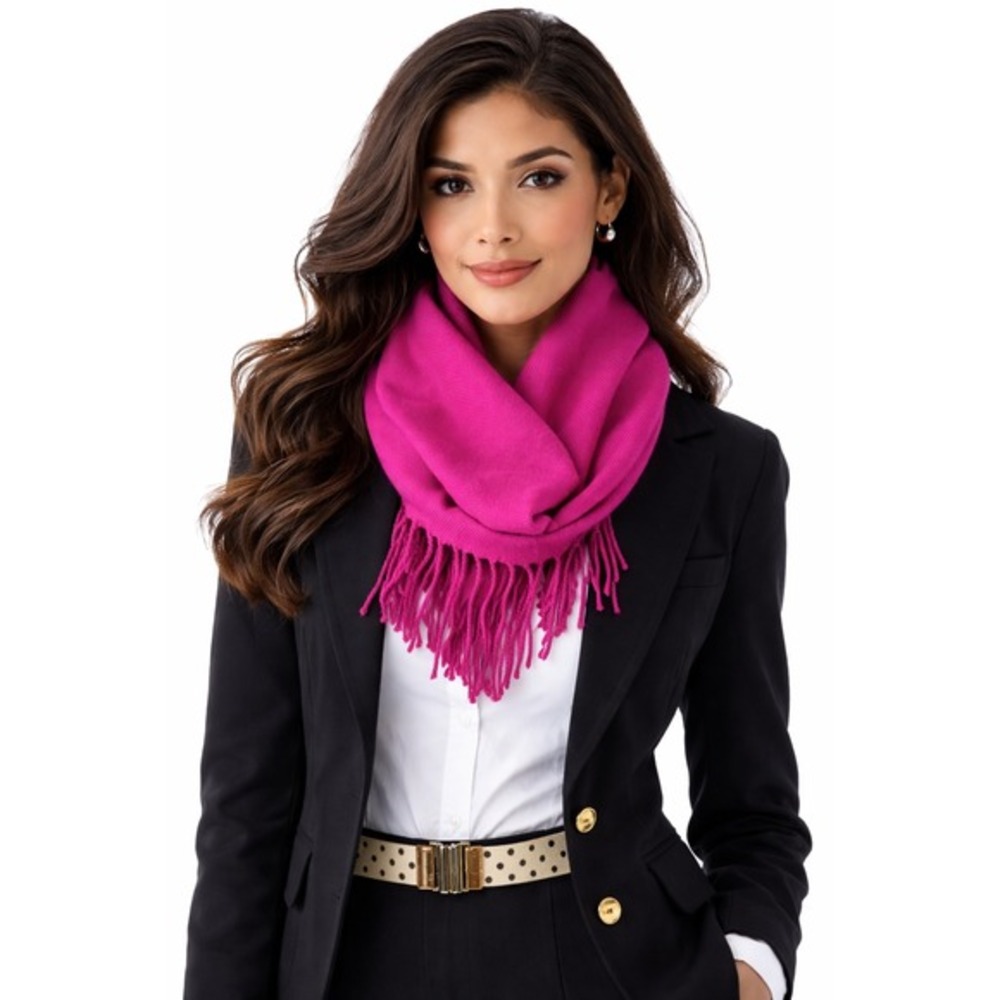 New York & Co Magenta Pink Fringe Infinity Scarf Knit Winter Loop Scarf‎ 67-01
